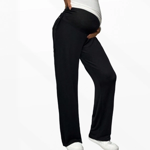 Women's maternity high-waist wide-leg trousers in black with adjustable button waist