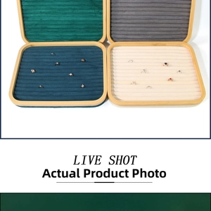 Bamboo jewelry organizer tray with multi-slot velvet linings in four elegant colors