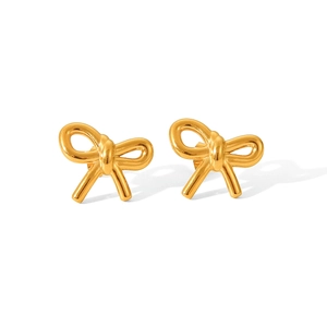 Elegant 18k gold plated stainless steel bow earrings with a polished minimalist finish