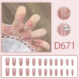 Coffret de faux ongles nus translucides avec perles et strass décoratifs