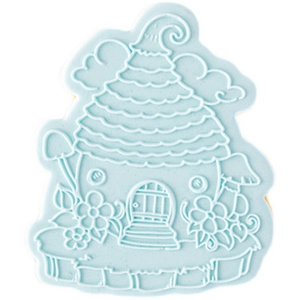 Cartoon mushroom house embossed cookie cutter and fondant stamp for forest themed cake baking