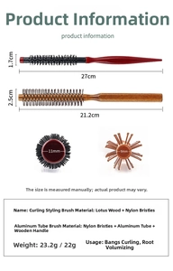 Détails de brosses rondes de coiffage montrant le tube alu et les dimensions du bois