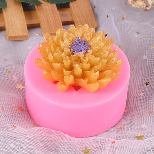 Detailed macro view of 3D peony silicone mold with gradient flower candle art