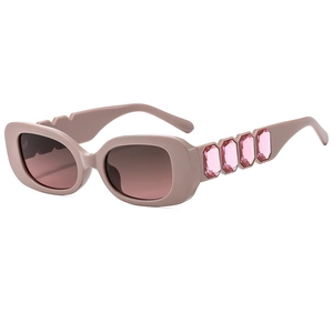 Fashion square pink frame sunglasses with pink gradient lenses and crystal stones
