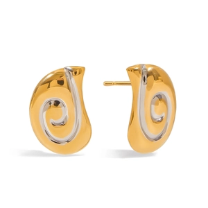 Orecchini a spirale bicolore moderni in acciaio inossidabile oro 18 carati e argento