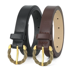 Snake pattern PU leather belts in black and brown with textured gold pin buckles