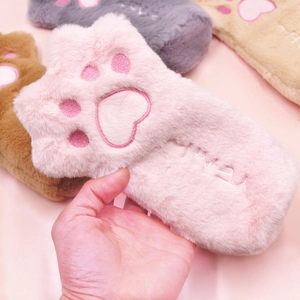 Cute plush cat paw pencil case in pink with embroidered toe beans and large capacity