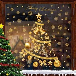 Goldene Frohe Weihnachten Fensteraufkleber mit Schneeflocken und Bäumen für Feiertagsdeko