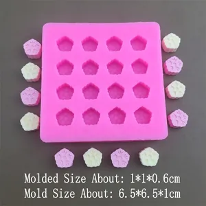 Pink 16-cavity flower silicone mold with precise dimensions for chocolate and resin craft