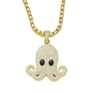 Hip Hop Octopus Pendant Tennis Chain Necklace Full Rhinestone Iced Out Alloy Jewelry Party Accessories For Men