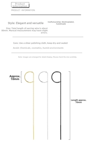 Detailed size chart of long tassel threader earrings in gold, silver, and black finish