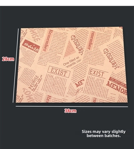 Detail showing 38x28cm vintage newspaper style greaseproof sandwich wrapping paper