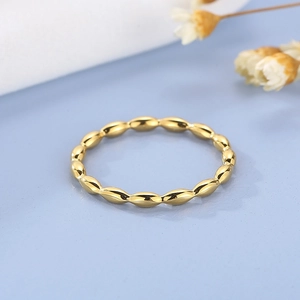 Minimalist gold stainless steel beaded ring featuring a polished round ball stack design