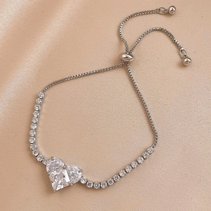 Heart Shaped Zircon Bracelet Copper Pave Adjustable Drawstring Elegant Fashion Jewelry For Women