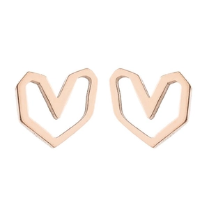 Details von roségoldenen Herz-Ohrsteckern mit minimalistischem, hohlem geometrischem Design
