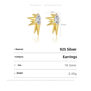 Détails des boucles d'oreilles en argent S925 avec pierre marquise et dimensions précises
