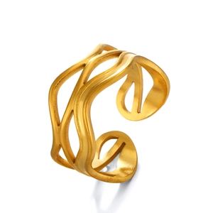 18K gold plated stainless steel open ring with minimalist wavy hollow line design