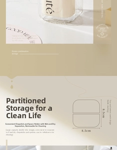 Detail of a minimalist drainage chopstick holder showing dimensions and separate compartments