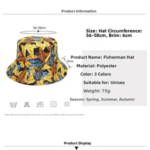 Spécifications de taille pour un chapeau bob réversible avec motifs abstraits colorés