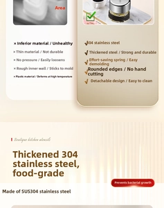 Close-up of food-grade 304 stainless steel rice ball mold with built-in spring design