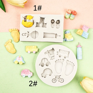 Baby Theme Silicone Mold For Fondant Cake Decoration DIY Soap Chocolate Clay Craft Bottle Footprint Alphabet Duck Car