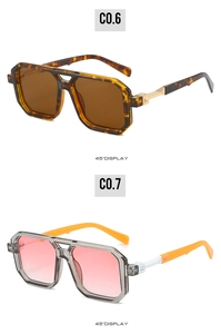 Detail view of square aviator sunglasses in tortoise shell and pink gradient styles