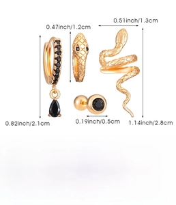 Detailed size specifications for gold snake earring set with copper material info