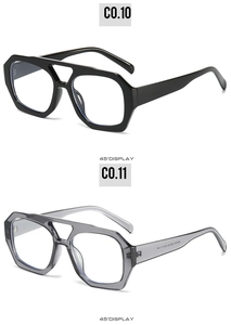 Vue détaillée des lunettes de soleil à double pont en noir classique et gris transparent