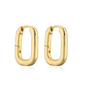 Minimalist 14K gold plated geometric rectangular hoop earrings for women on white background