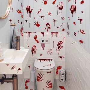 Realistic bloody handprints and footprints stickers for Halloween bathroom wall decoration
