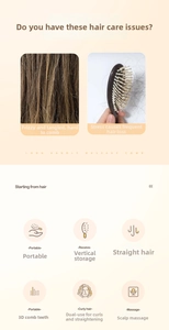Detail view showing 3D airbag bristles for scalp massage and vertical storage design