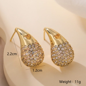 Exquisite 18K gold plated teardrop earrings with zircon pavé and heart cutout details
