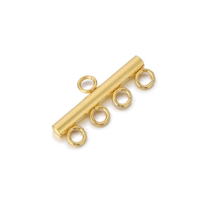 Golden stainless steel multi-strand tube clasp connector with four rings for DIY jewelry
