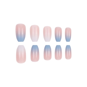Faux ongles ballerine dégradé rose et bleu avec finition brillante, lot de 10