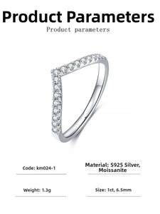 Macro detail of V-shaped S925 sterling silver ring with 1ct moissanite crown setting