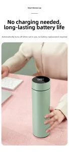 Detail of smart LED temperature display on lid of the light green stainless steel bottle