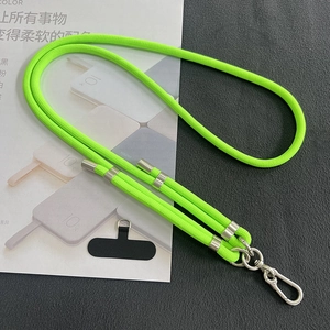 Fluorescent green 8mm adjustable crossbody phone lanyard with silver metal clips