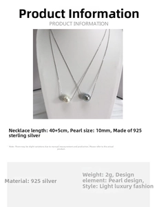 Detailed specs of the S925 silver necklace with a 10mm round Akoya-style pearl pendant