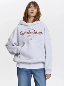 Felpa con cappuccio oversize grigia da donna con stampa grafica e tasca grande frontale