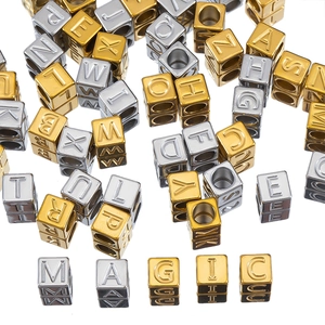 Quadratische Buchstabenperlen Edelstahl Gravierte Alphabet Charms Großes Loch Für DIY Schmuckherstellung Halskette Armband Zubehör