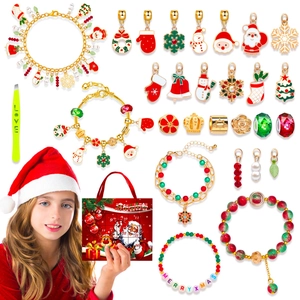 Christmas Advent Calendar 24 Days Countdown Jewelry Making Kit Alloy DIY Beads Charms Bracelet Set For Kids Girls Gift Box
