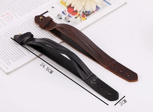 Detail view of woven leather bracelets with 24.5cm length and 2cm width specifications