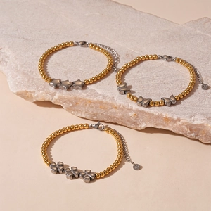 Bracelets à perles rétro en acier inoxydable avec breloques étoile papillon et trèfle