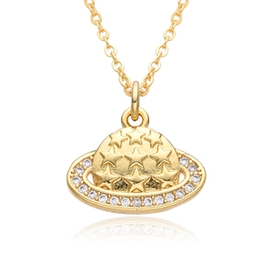 18k gold plated planet necklace with white rhinestones and star relief pattern