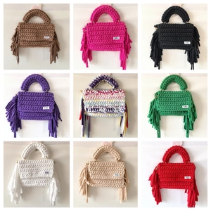 Handmade Crochet Crossbody Bag With Tassel Fringe Woven Polyester Small Square Shoulder Handbag For Women Bohemian Style