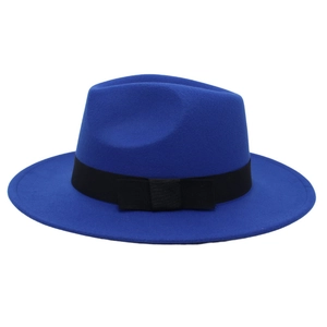 Classic royal blue wool fedora hat with black ribbon band for men and women