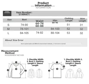 Size chart for women's bandeau top and skirt set showing detailed measurements and fit
