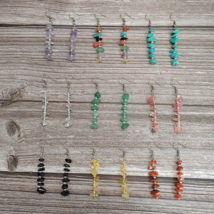 Handmade bohemian dangle earrings with natural multicolored crystal beads set of 9 pairs