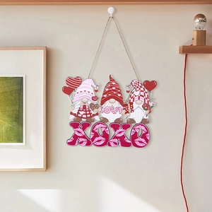 Décoration murale gnomes en bois rose avec lettres XOXO pour la Saint-Valentin