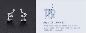 Detail of 999 sterling silver Virgo constellation stud earring with white cubic zirconia
